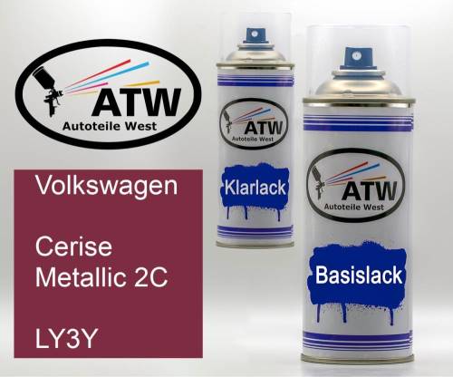 Volkswagen, Cerise Metallic 2C, LY3Y: 400ml Sprühdose + 400ml Klarlack - Set, von ATW Autoteile West.